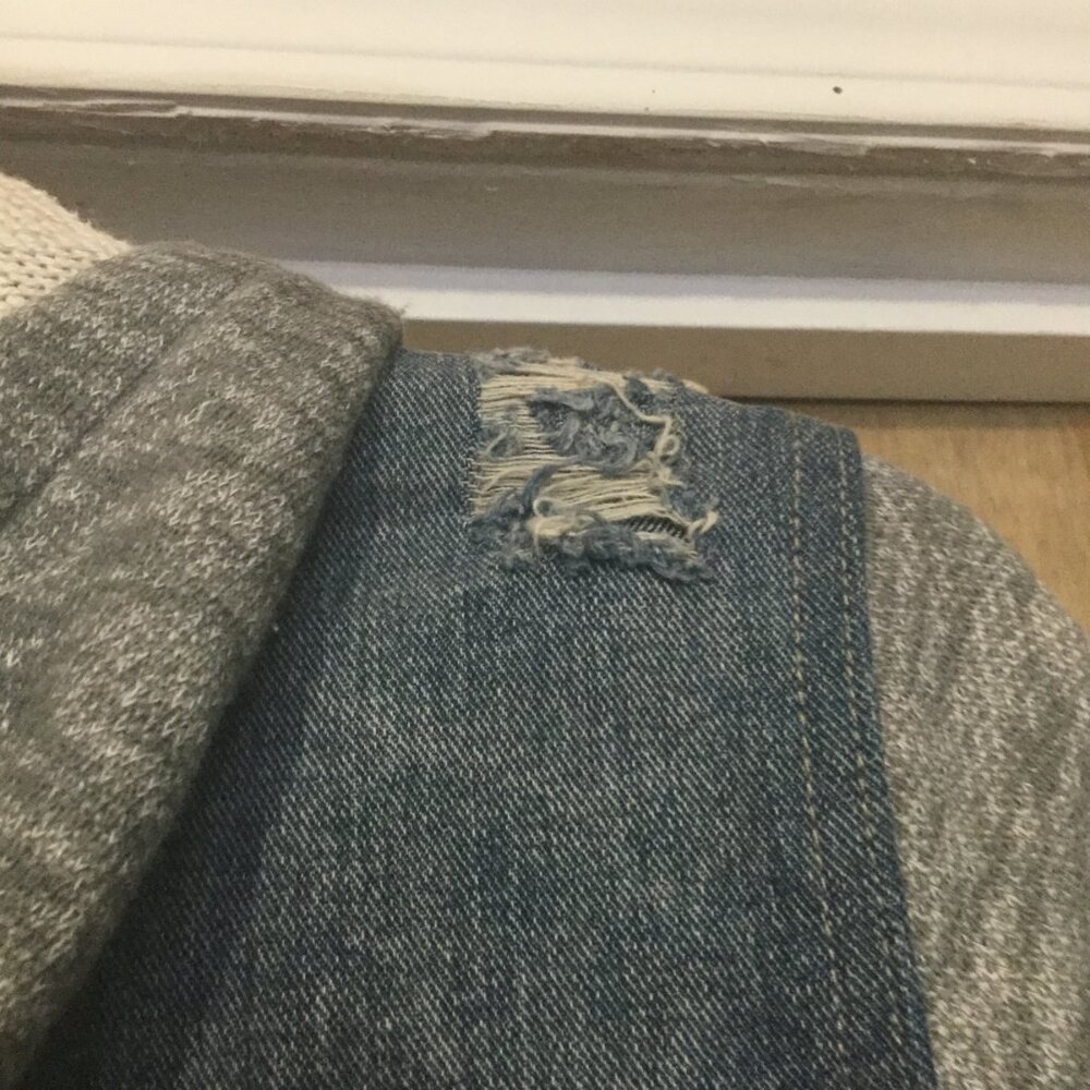 Free People denim jacket with gray arms and hood - Picture 4 of 8